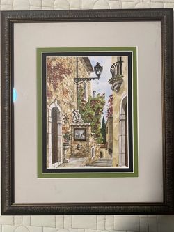 Vintage European Village Street Framed Art Print 16x14 – Ornate Black Frame – Michaels