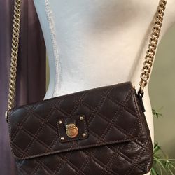 Marc Jacobs Brown /Gold Quilted Real Leather Crossbody Bag, 9”x 6”x 2”