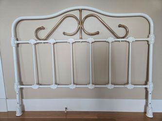 Antique Metal Headboard with Brass Scroll Detail