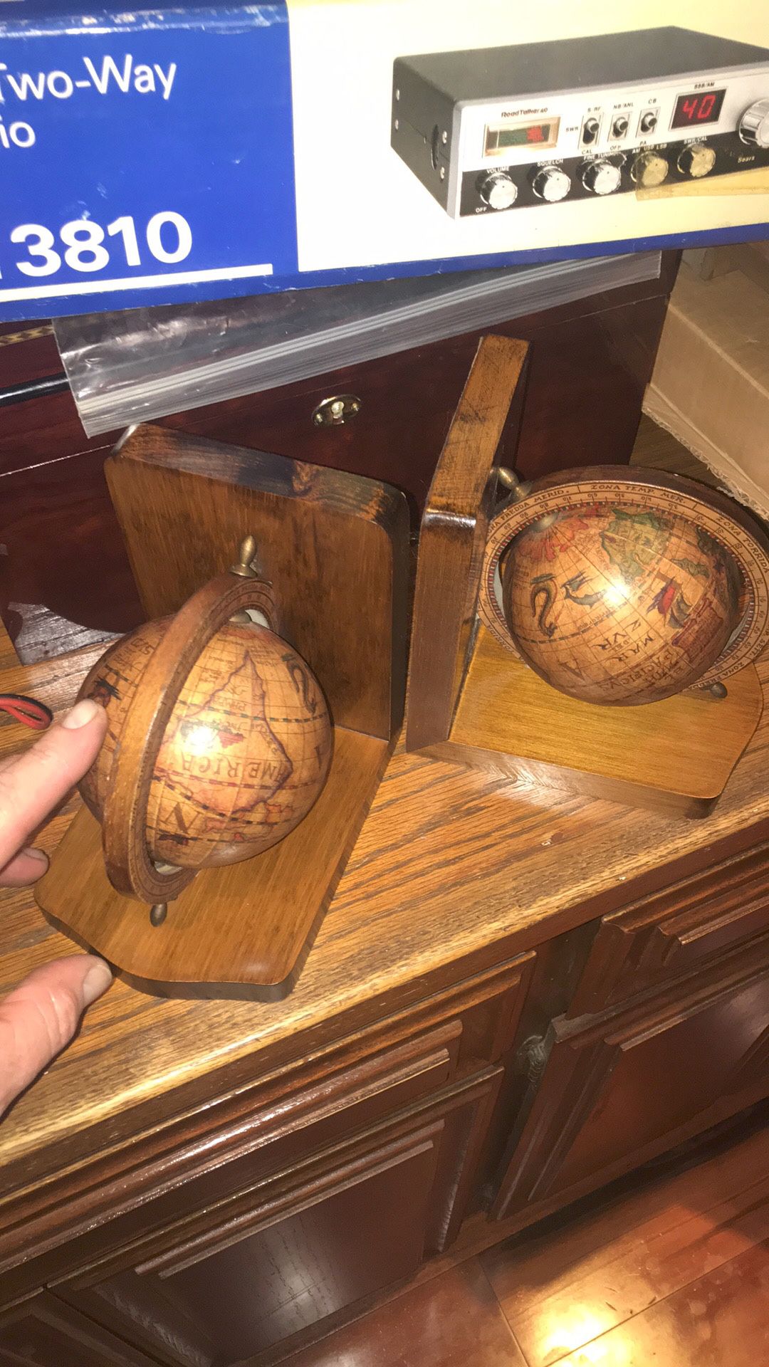 Wooden globe book ends