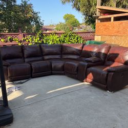 Brown Leather Reclining Sectional