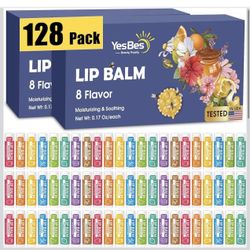 YesBes 128 Pack Lip Balm, Natural Lip Balm Bulk with Vitamin E and Coconut Oil, Moisturizing Lip Balms for Dry Cracked Lips, Lip Balms for Valentines 