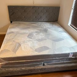 King Size Bed Frame With Mattress And Box Springs Set 3PCS  Free DELIVERY 