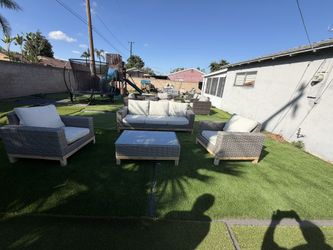 4-Piece Grey Wicker Outdoor Patio Furniture Set with Cushions