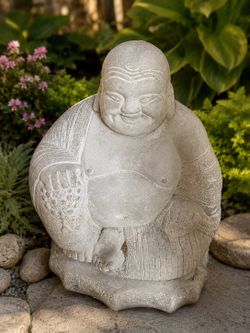 Large Heavy Stone Laughing Buddha Statue – Outdoor Garden Decor – Zen Yard Sculpture (12”+)