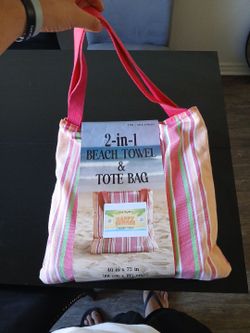 2-in-1 Beach Towel Tote Bag Multicolor Striped 40x72 100% Cotton Packable
