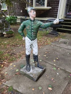 Vintage 45" Tall Cement Jockey Hitching Post