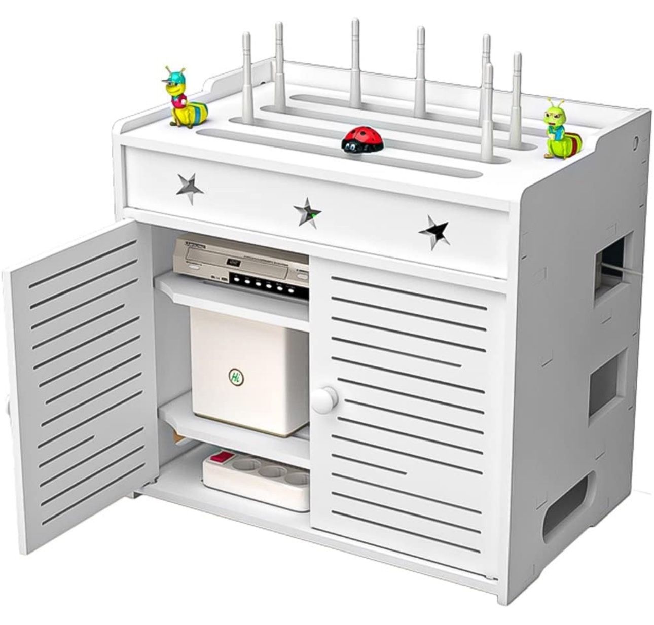 Floating Shelf,WiFi Router Modem, Cable Power Plug Wire Storage Boxes, Multi-Function Storage Rack with Door