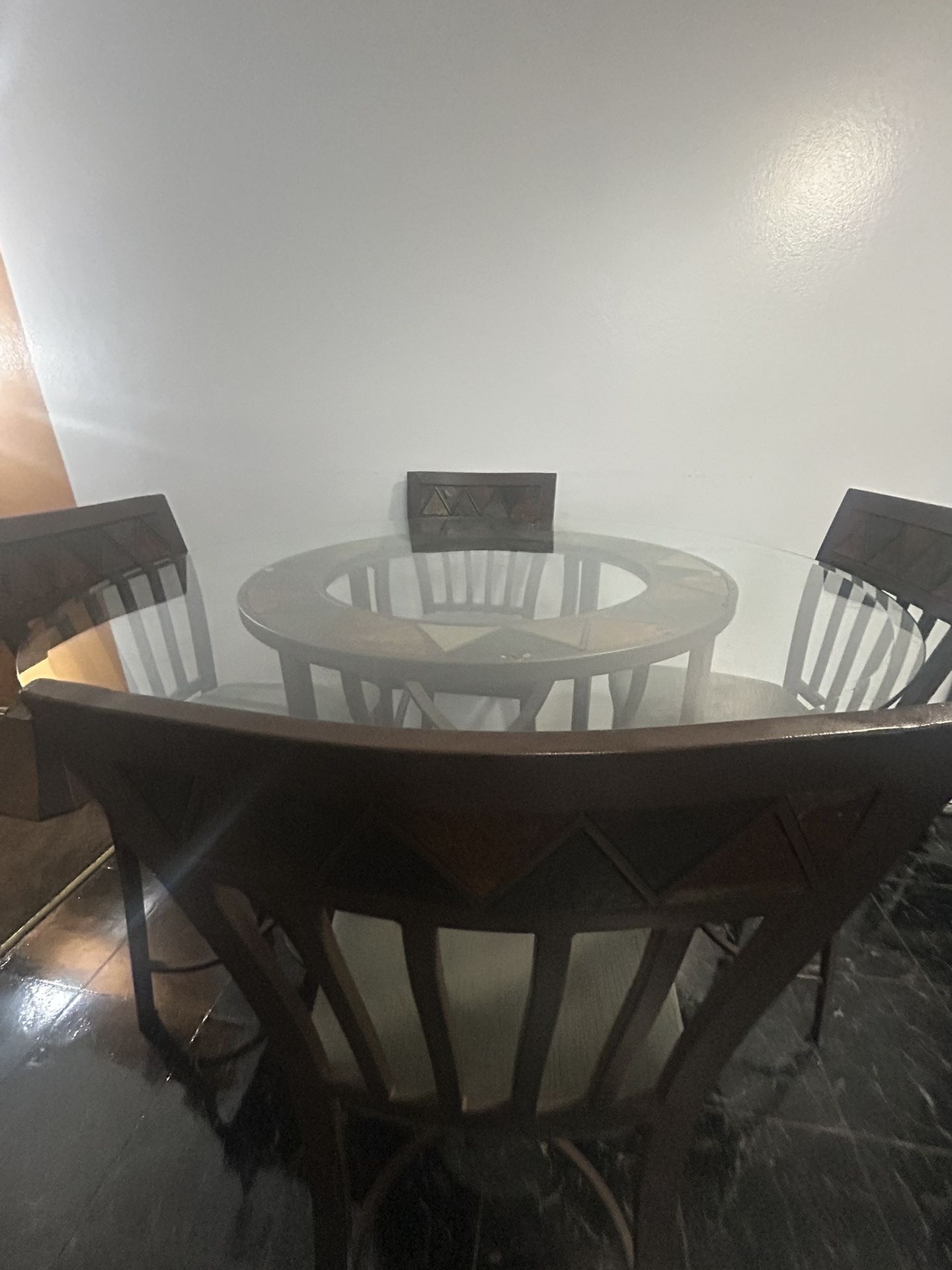 Glass Mosaic Round Dining Table Set with 4 Chairs