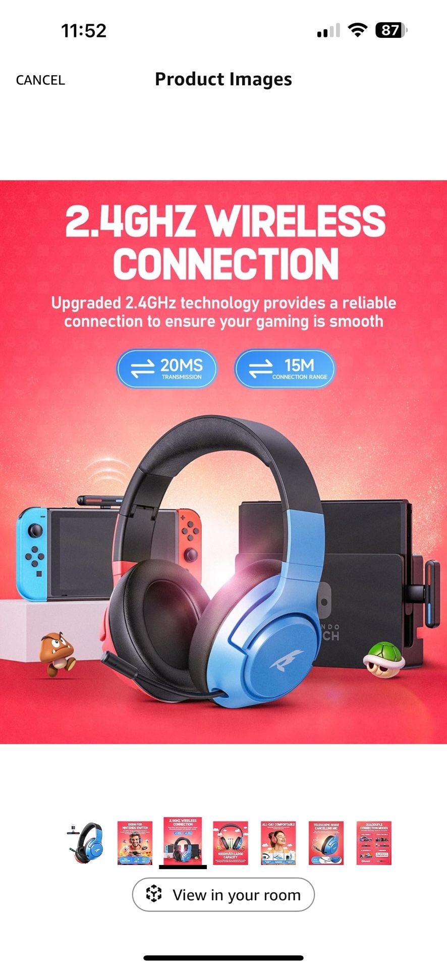 CG-01 2.4Ghz Wireless Gaming Headset for Nintendo Switch丨OLED丨Lite, Bluetooth 5.4 Gaming Headphones with Noise Cancelling Microphone, 40Hr Battery, US