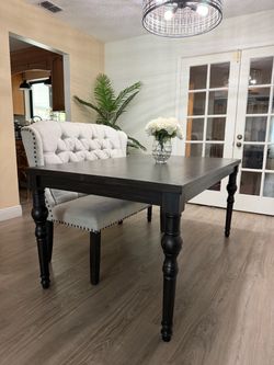 Black Farmhouse Dining Table with Turned Legs