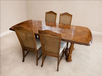 Dining Table & 4 Cane Back Chairs, 2 Leaves
