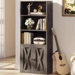 Industrial Bookshelves and Bookcases with Doors 11.8 in Depth Floor Standing 5 Shelf Display Storage Shelves Bookcase Home Decor Furniture for Home, O