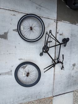 Black Bike Frame with Wheels and Parts