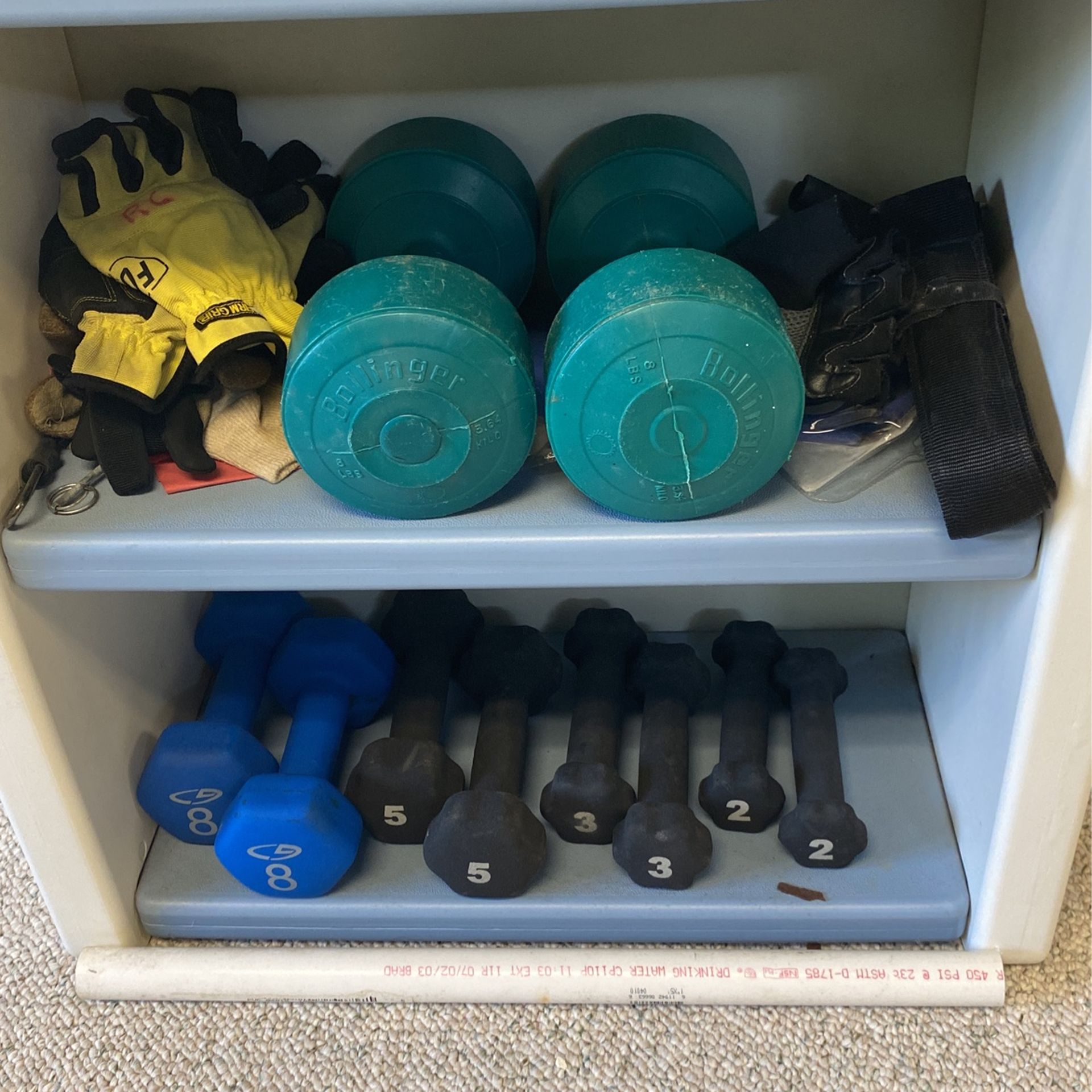 Dumbbells, Assorted Sizes From 2 Pounds To eight pounds sold by the set at a dollar a pound