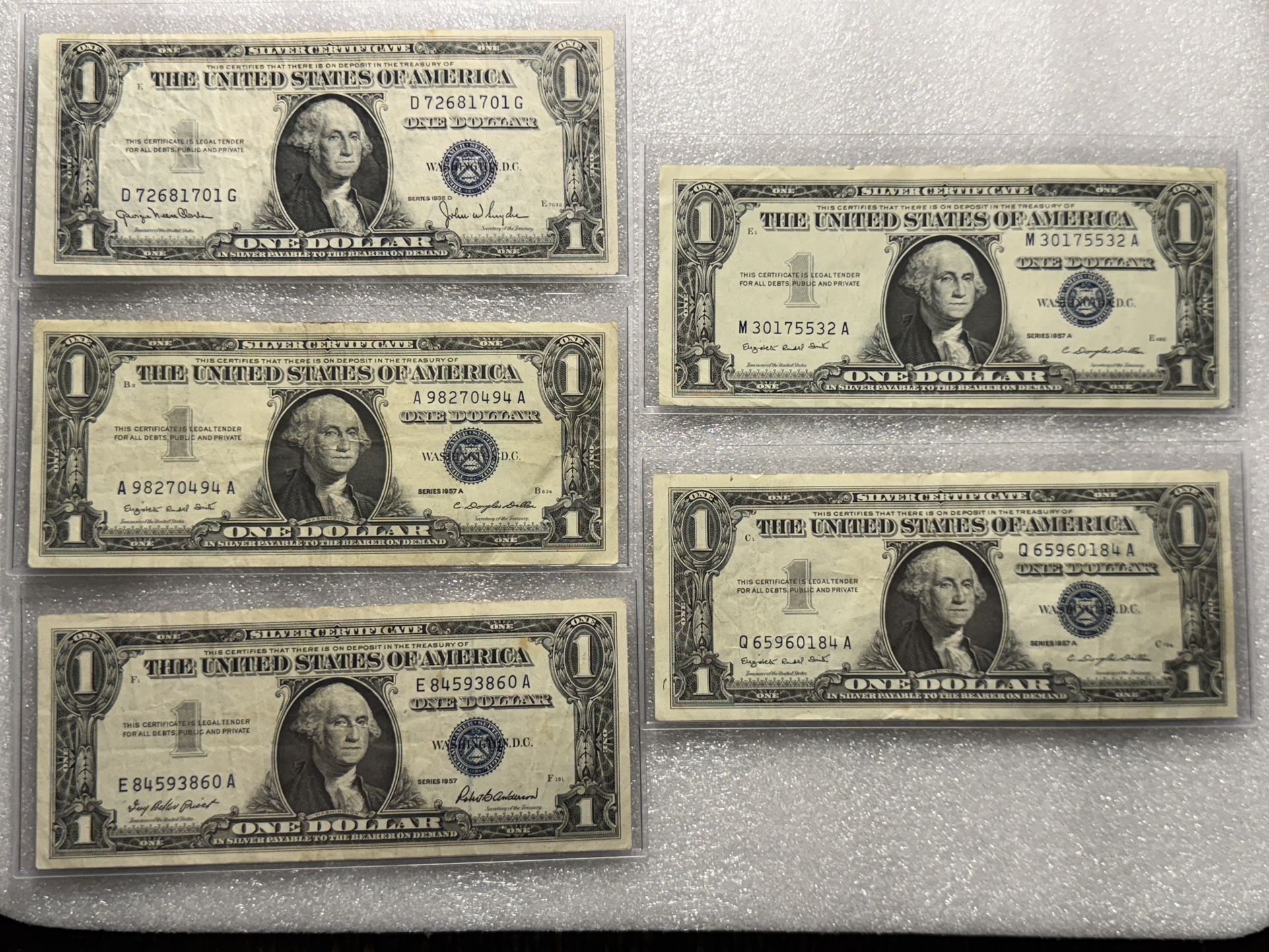 5x One Dollar Silver Certificates (1957/1935)