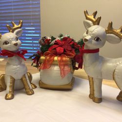 Ceramic Reindeer and Sled Set