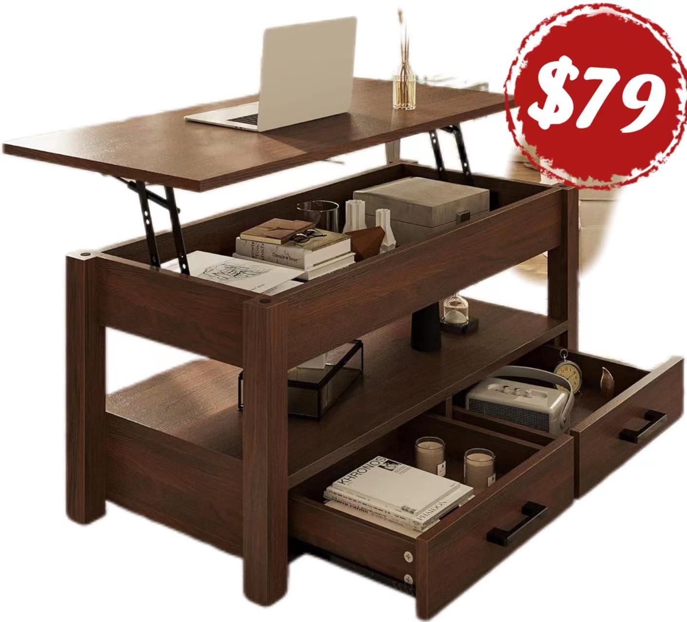 41.7'' Coffee Table, Lift Top Coffee Table with Storage Drawers and Hidden Compartment, Espresso