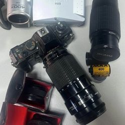 VTG Camera LOT - Sharp ViewCam- Nikon Camera w 70-210mm Lens - Takumar Zoom Lens + more - Untested 