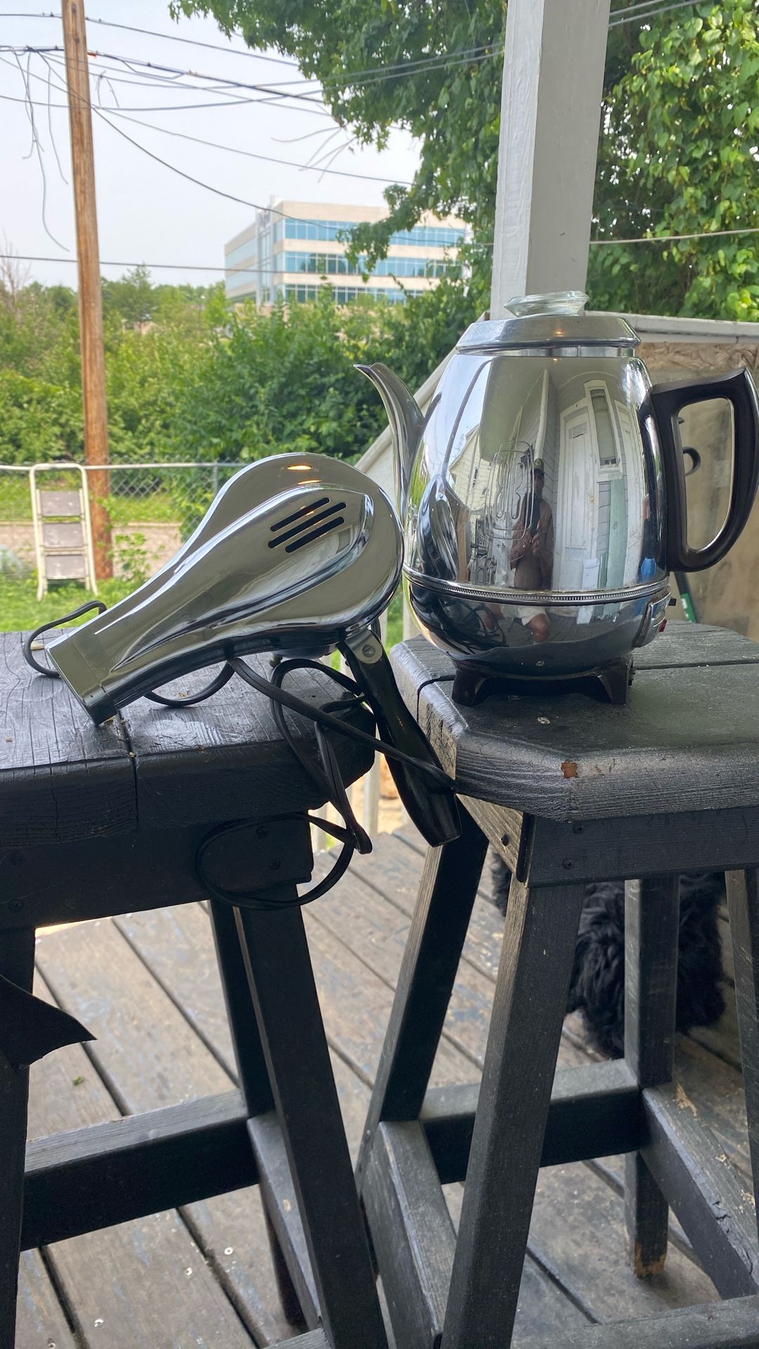 Antique hairdryer and coffee pot electric