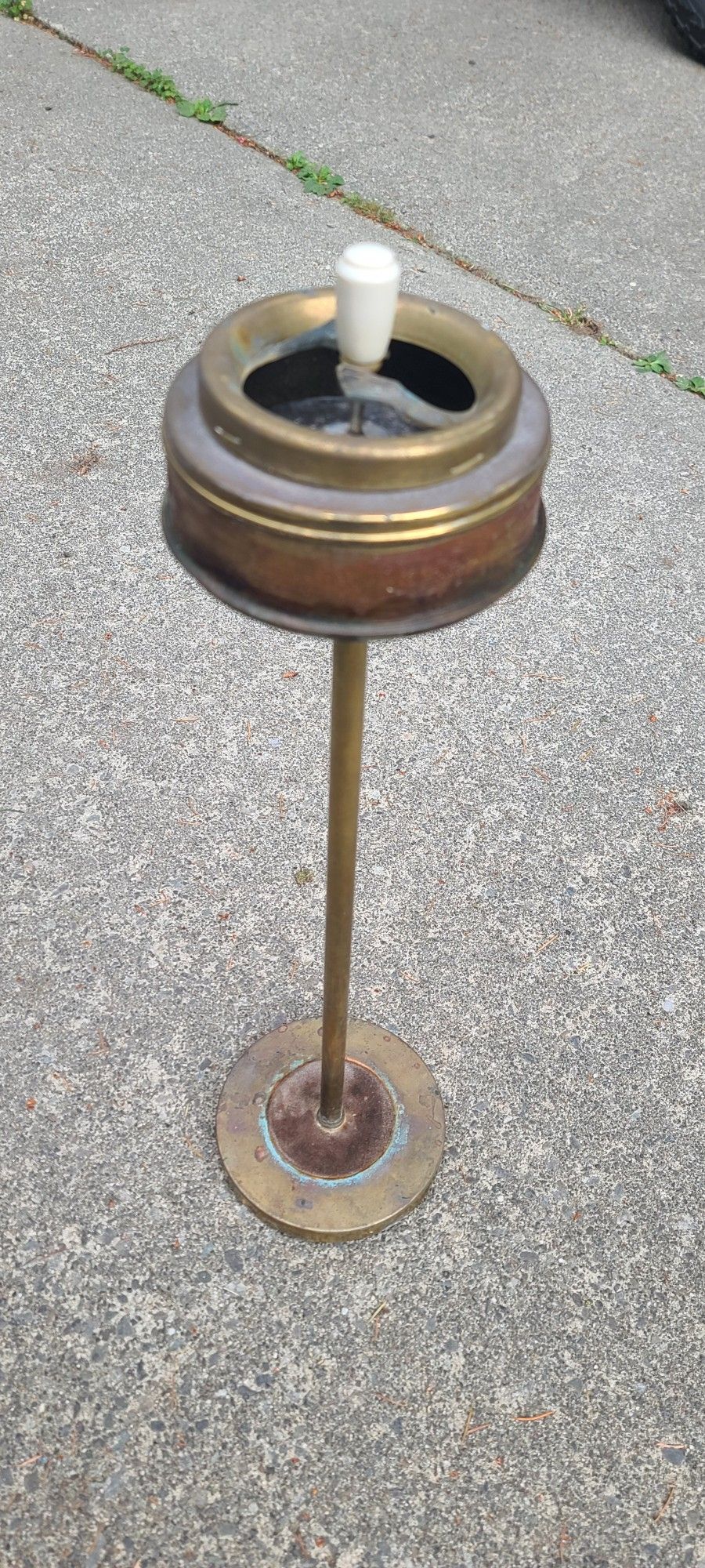Vintage Push Floor Ashtray Ornate Brass