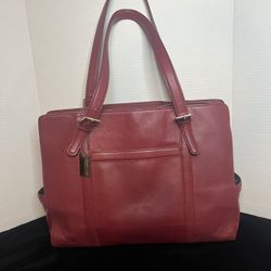 Franklin Covey Red Leather Briefcase Laptop Travel Bag, Card Purse Key Clip