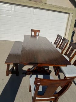 Farmhouse Dining Table Set with Chairs and Bench