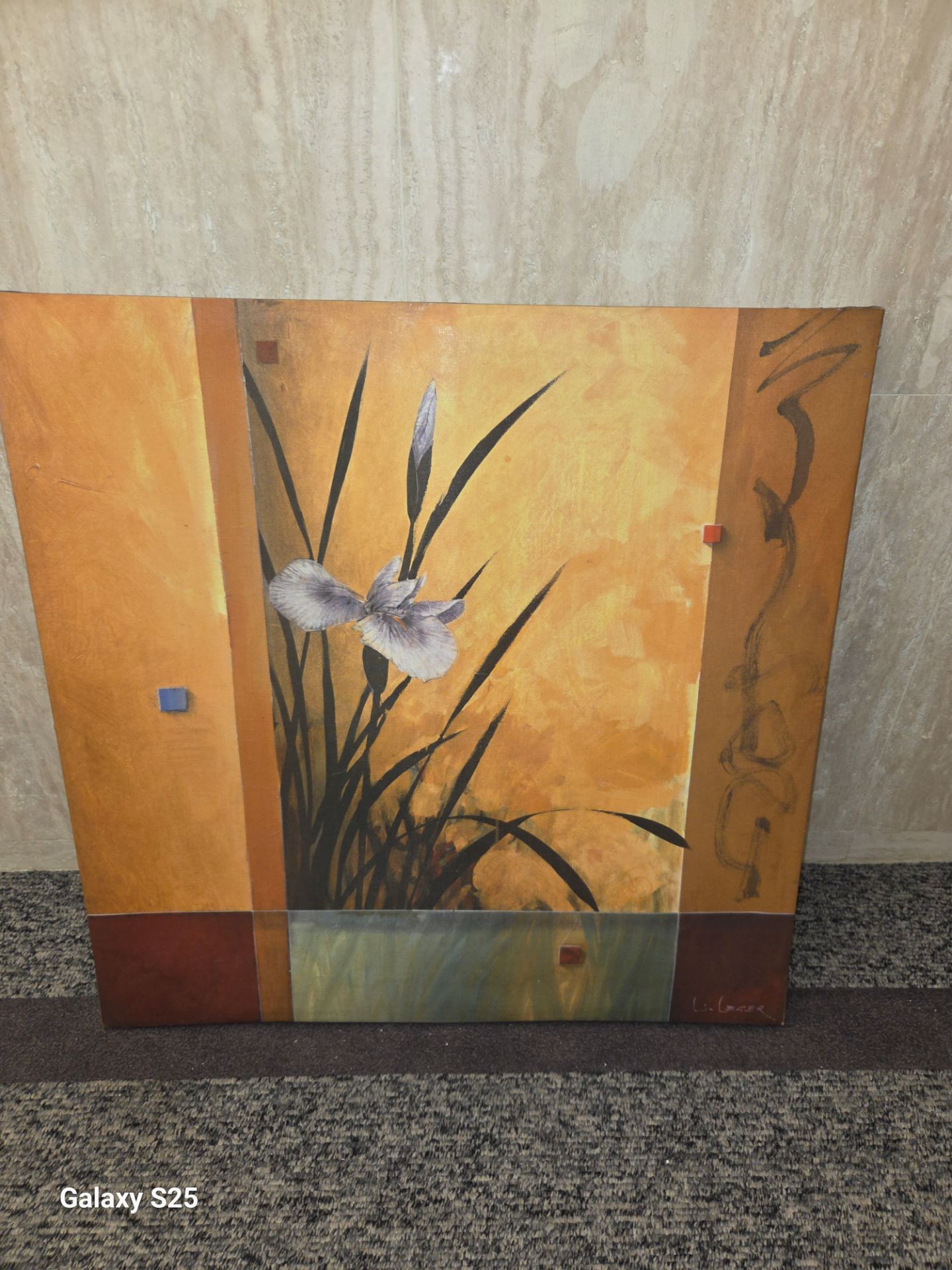 35W"x35H" SANCTUARY by DON LI-LEGER - IRIS FLORAL ORIENTAL ASIAN ABSTRACT CANVAS