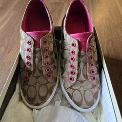 Coach Tan and Pink Tennis Shoes Size 9
