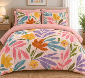 Spring Multi-Colored Flower Duvet Set-Soft w/2 Pillowcases Q or T