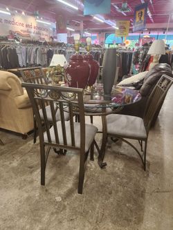 Glass & Metal Dinette Set/Round Wooden Marble Dinette Set