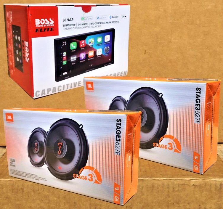 Double Din Touchscreen Stereo Bluetooth USB Apple Carplay Android Auto 6 1/2" 2-Way Coaxial Speaker System 450 W Package 🚨 Payment Options Available
