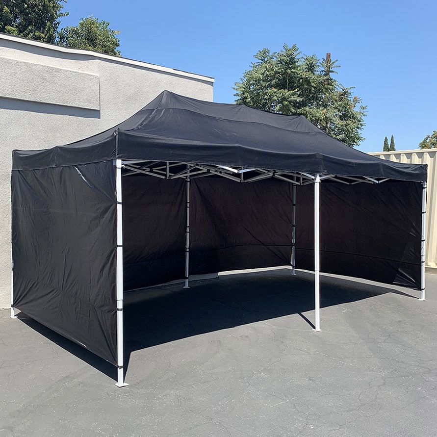 Brand New $225 Heavy-Duty Black 10x20 FT Canopy with (4 Sidewalls) Ez Pop Up Outdoor Party Tent w/ Carry Bag