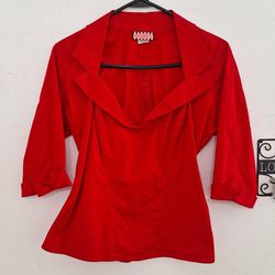 Pinup Girl couture crimson red Lauren 3/4 sleeve top shirt blouse Vintage
