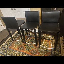 Arper Black Italian Leather Counter Stools 