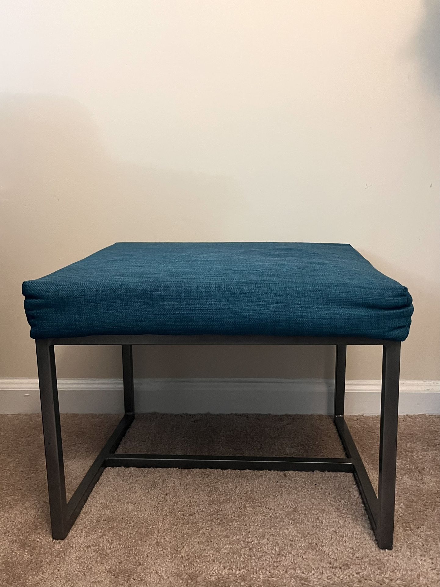 Modern Teal Ottoman / Bench with Metal Frame