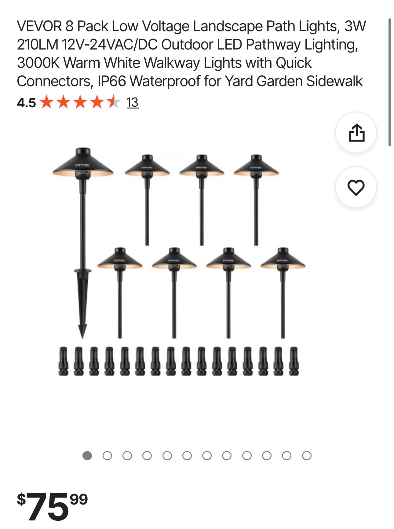 VEVOR 8 Pack Low Voltage Landscape Path Lights