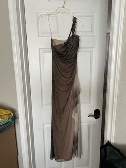 Brown Glitter One-Shoulder Formal Gown
