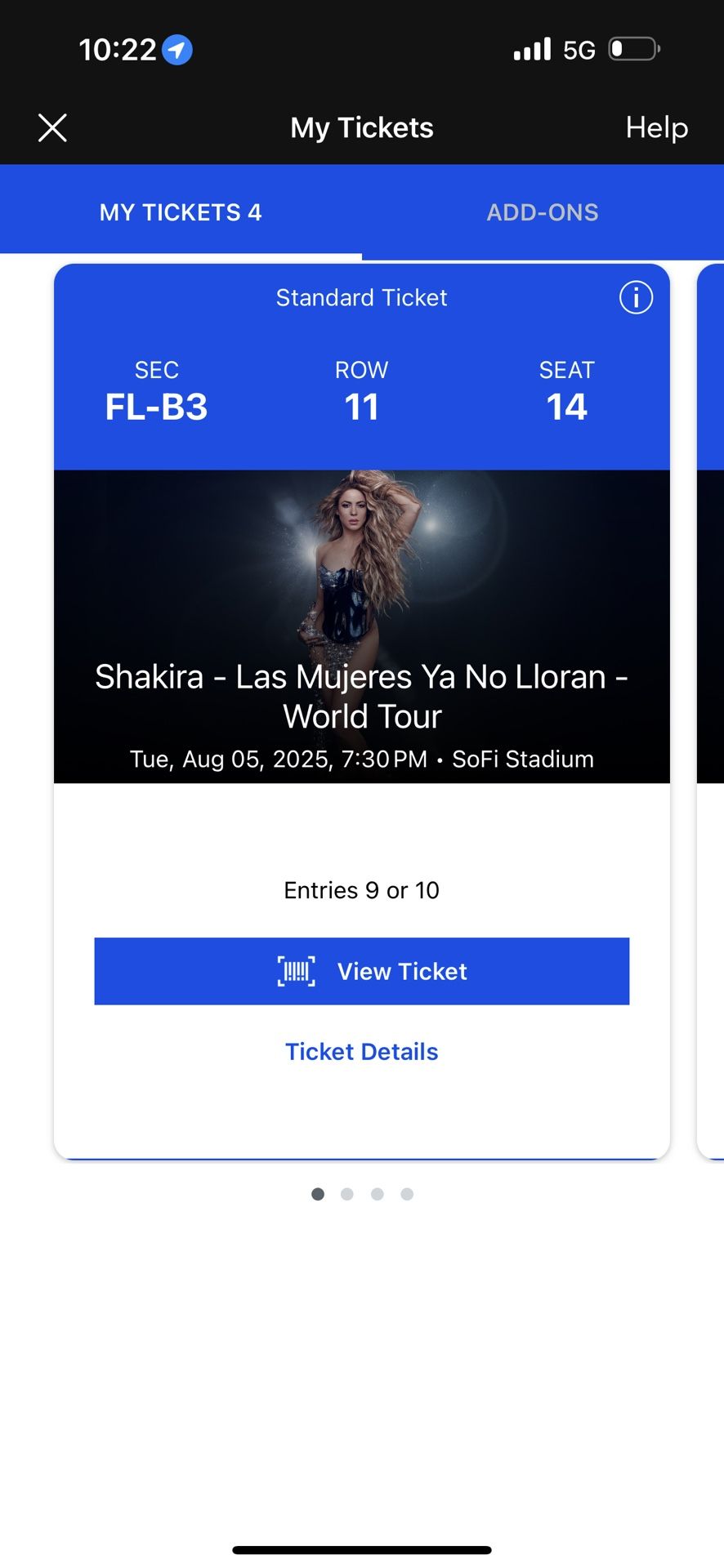 Floor seats Shakira 08/05/25