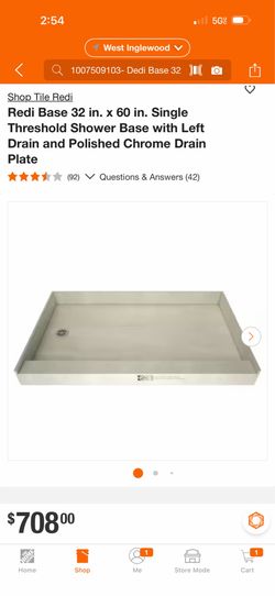 Tile Redi Redi Base 32 in. x 60 in. Single Threshold Shower Base with Left Drain and Polished Chrome Drain Plate