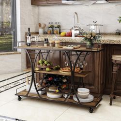 Bar Serving Cart with 16Glass Holder and 11Wine Rack, Storage Space