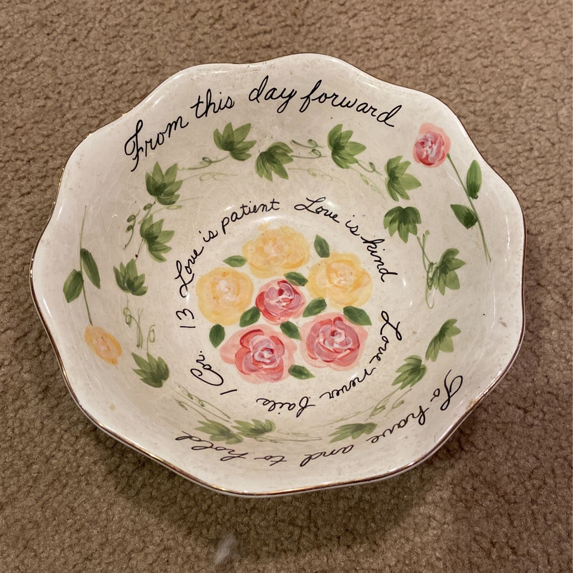 WEDDING / ANNIVERSARY BOWL Floral Love Is Patient!/From This Day KEEPSAKE