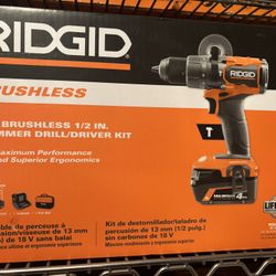 RIDGID - 18V Brushless Cordless 1/2 in. Hammer Drill/Driver Kit with 4.0 Ah MAX Output Battery, 18V Charger, and Tool Bag RIDGID - 18V Brushless Cordl