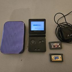 Gameboy Advance SP - Black - Works - Includes Charger, Case, And 2 Games 