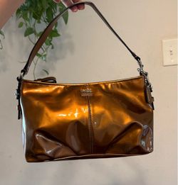 Coach Madison Demi Copper Patent Leather Small Pleated Bag Excellent Condition