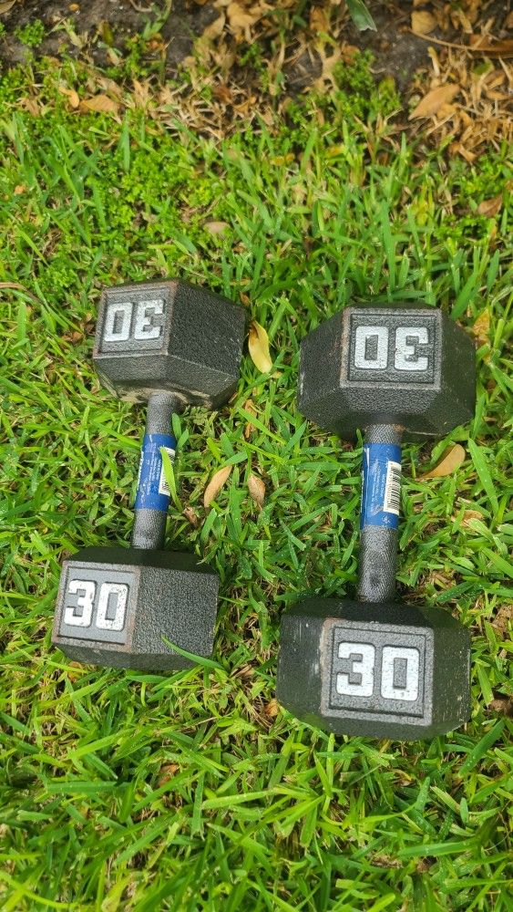 2 X 30 L.b Of Dumbbells, Iron Dumbbells Pair Of 30lb.