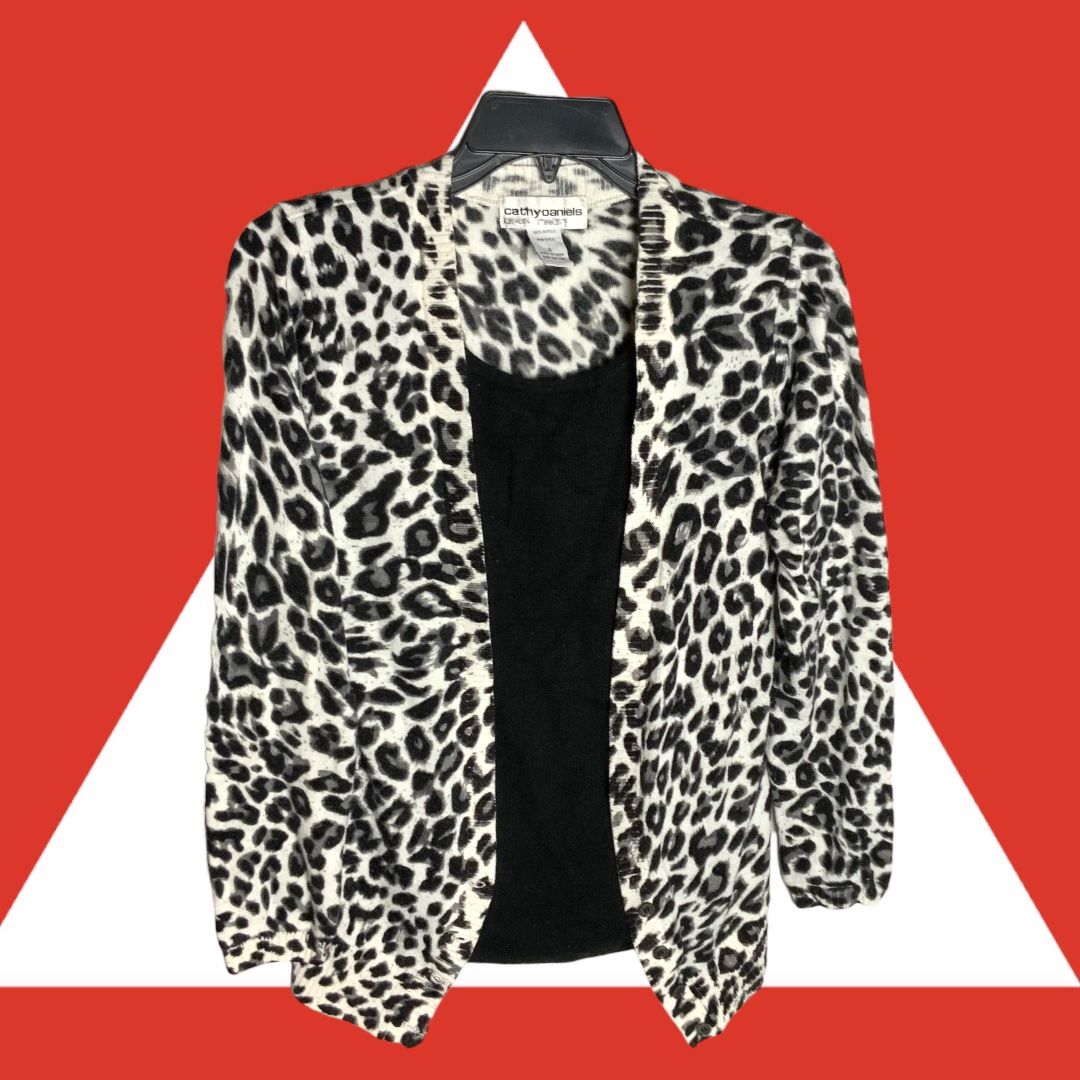 Cathy Daniels Black White Gray Layer Look Cardigan Wm Small