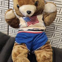 Vintage Teddy Bears Cuddly  Plush Toys W Clothing I Love USA Made In Korea  20in