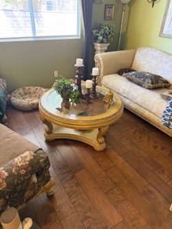 Round Glass Top Ornate Coffee Table