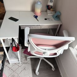 White L shape desk and ergonomic chair. Desk- $60, chair-$60